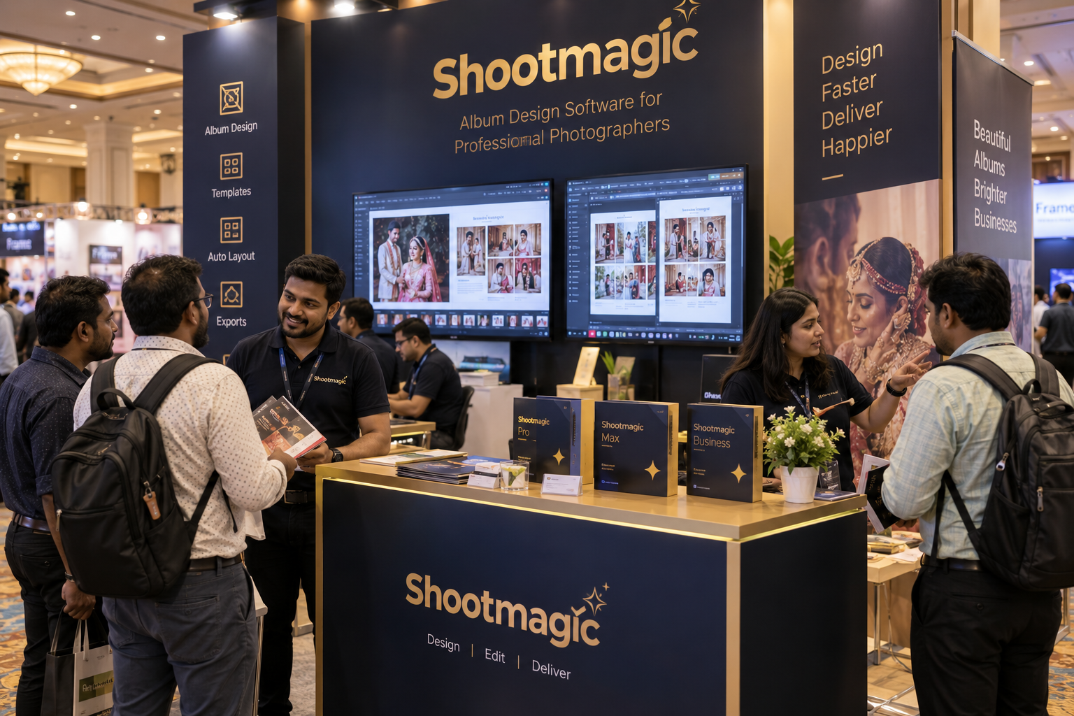 Illustrative Shootmagic exhibition stall scene