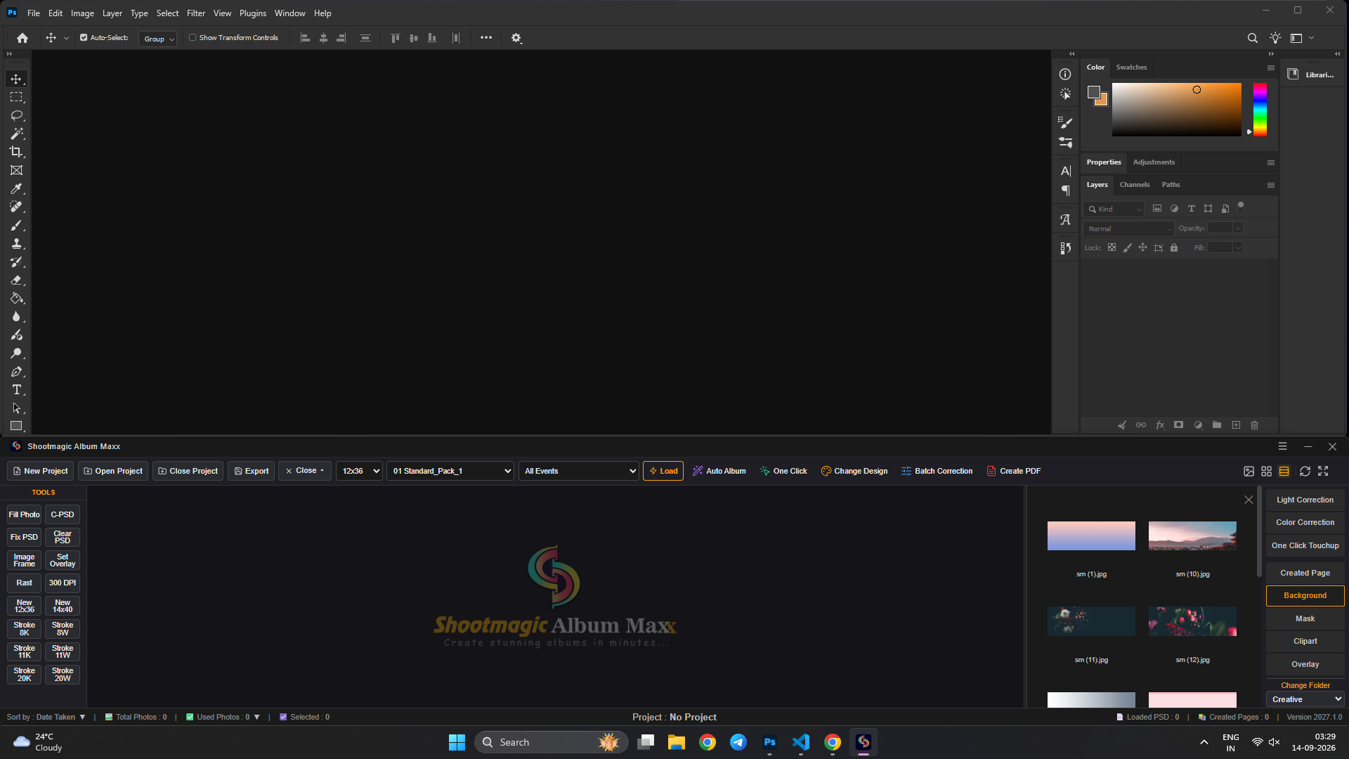 Photoshop and Album Maxx workspace